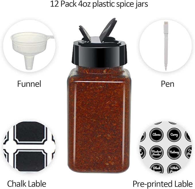 12 Pack 4oz Clear Plastic Spice Jars - Image 5