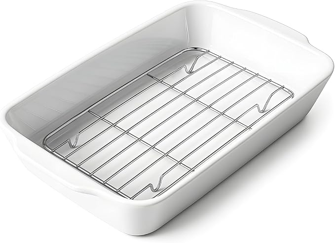 HOMBENE Casserole Dish with Roasting Racks, 3 QT Baking Dish with Handles by HOMBENE