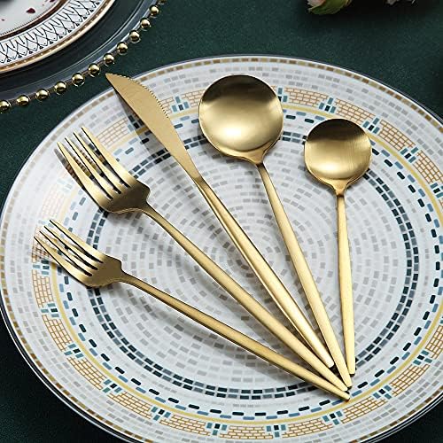 Matte Gold Silverware Set 20 Pieces, Stainless Steel Golden Flatware