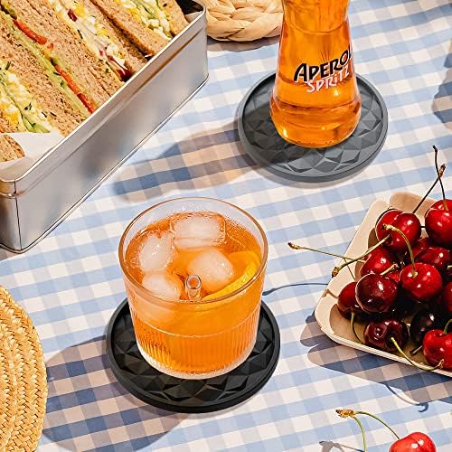 ME.FAN Silicone Coasters with Holder,[6 Pack] Drinking Coasters - Cup
