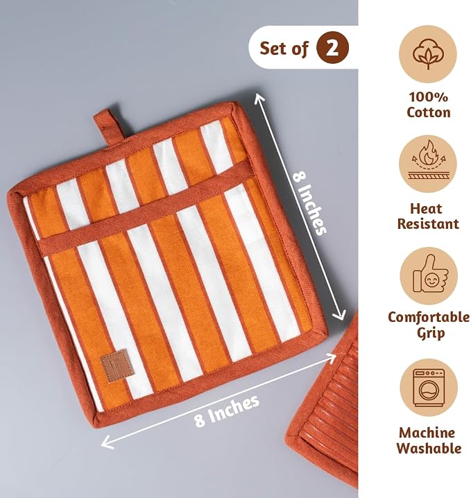 Folkulture Pot Holders for Kitchen | Pack of 2 Ribbed Soft Silicone Hot Pads - Image 2