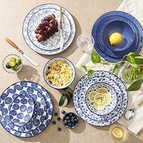 Selamica Ceramic Dinnerware Sets, 12 pcs Plates and Bowls Sets,Vintage