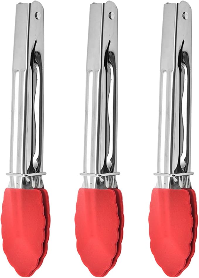 Mini Kitchen Tongs with Silicone Tips, 3-Piece Set, 7-Inch Non-Stick Tongs with by JXJYZLN