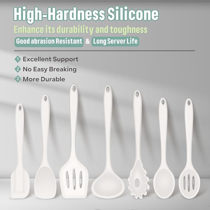 E-far Silicone Cooking Utensils Set, 7-Piece White Heat Resistant Kitchen - Image 2