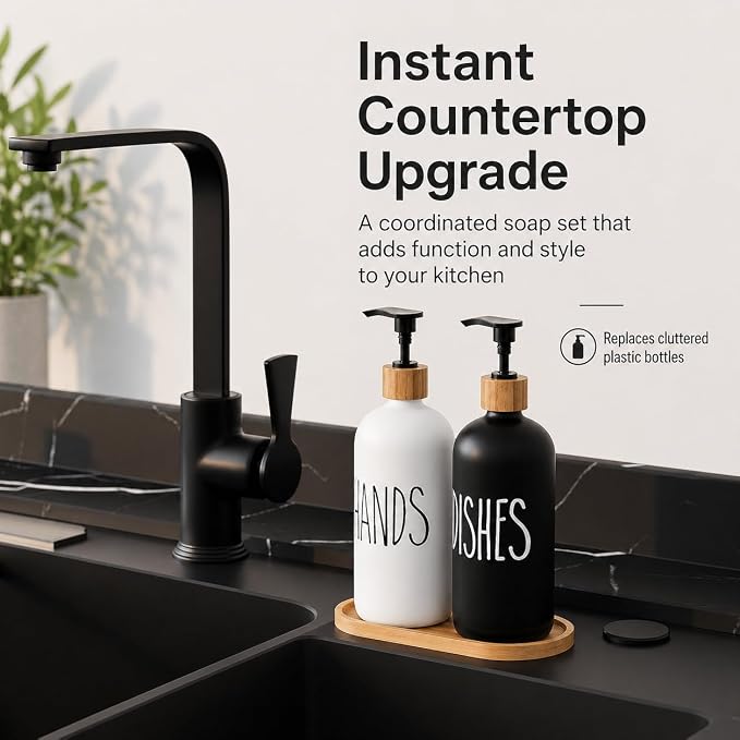 Dish Soap Dispenser for Kitchen Sink.Glass Hand Soap Dispenser, Modern - Image 3