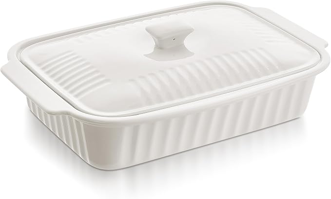 Large Baking Dish with Lid, 5.5 Quart Lasagna Pan with Lid, 13.5x9 inch Ceramic by Roeveca