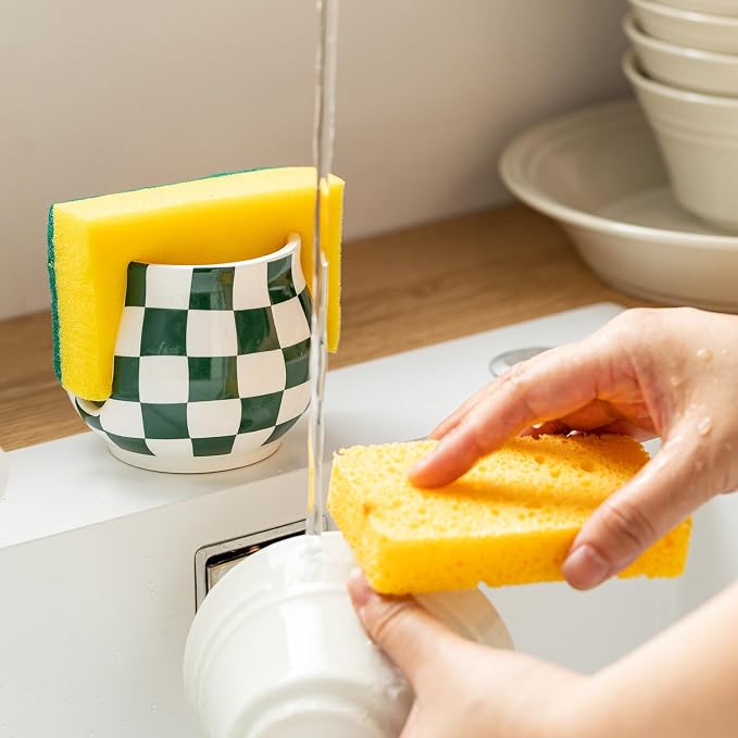Zoeeker Kitchen Sponge Holder, Ceramic Sponge Organizer Checkered Scrubby - Image 6