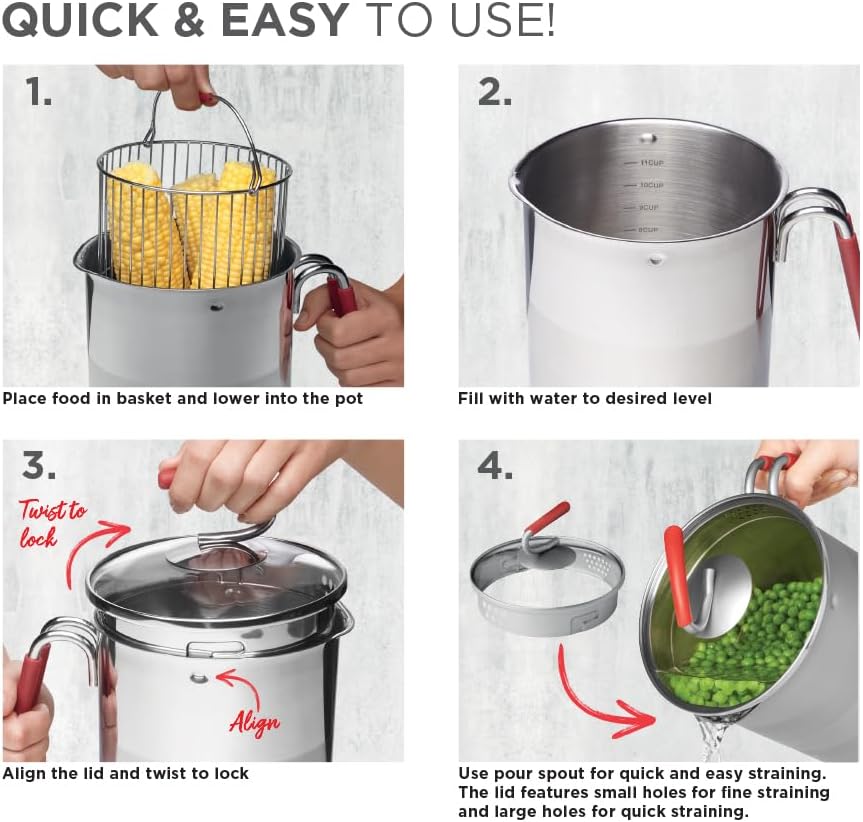 Kuhn Rikon 4th Burner Pot with Glass Lid and Steam basket 12 cup