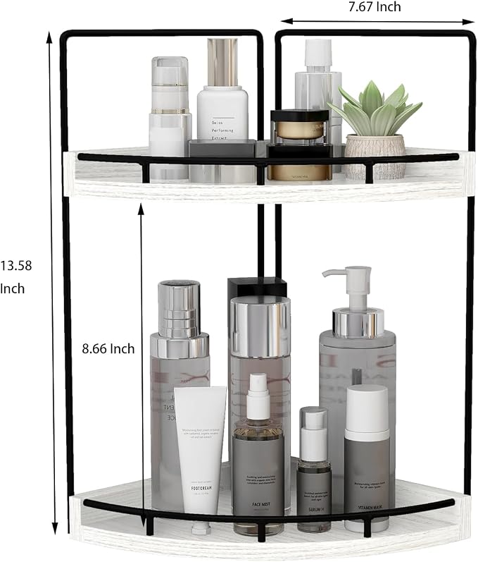 Dorhors 2-Tier Rustic White Corner Bathroom Shelf - Image 3