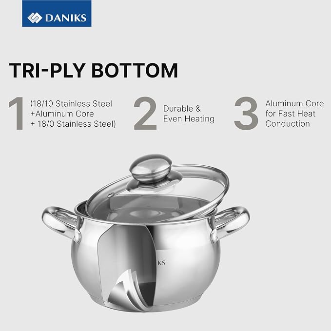 Daniks Classic 12-Piece Stainless Steel Cookware Set - Image 6