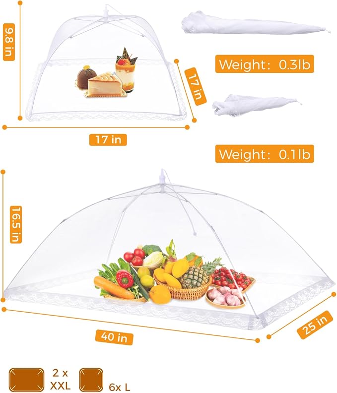 Anpro Food Covers for Outdoors- 2 Extra Large + 6 Large Pop-Up Mesh Food Tents - Image 4