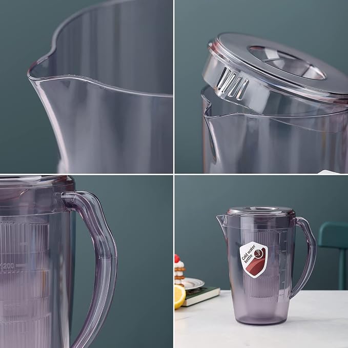 HOMQUEN Plastic Pitcher with 3 Cup, 60 Oz/1.8L Water Pitcher with Lid, Iced Tea - Image 7