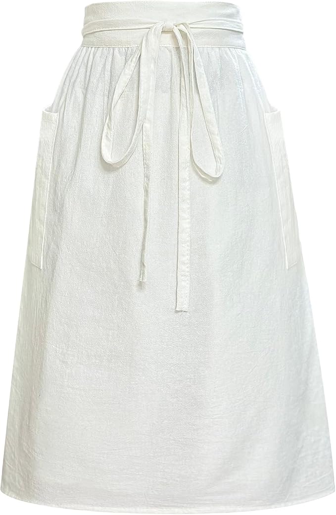 Cotton Linen Half Apron for Women Vintage Waist Apron Ruffle Plain Bright Color by Cityelf