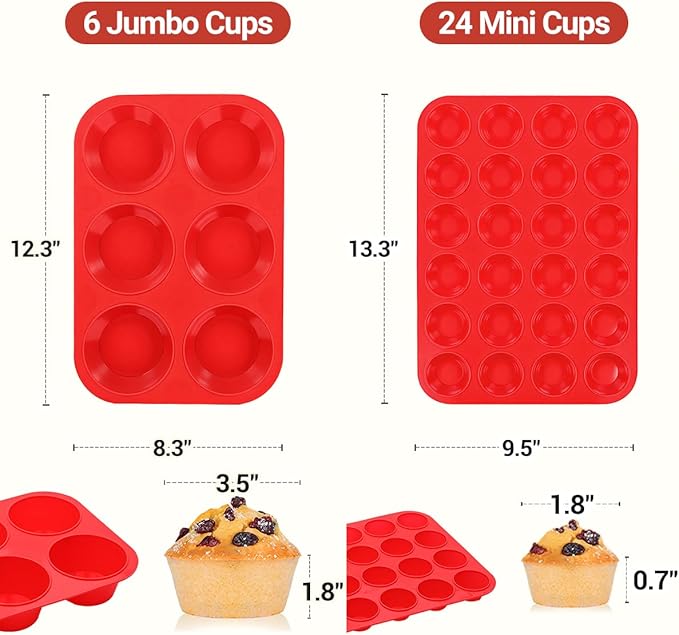 CAKETIME Silicone Muffin Pan, 2 Packs, Jumbo 6 Cups and Mini 24 Cups - Image 2
