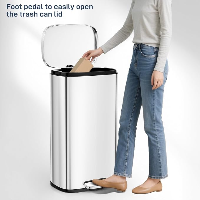 Arlopu 13.2 Gallon Step Trash Can, Stainless Steel Garbage Bin, Soft-Close - Image 6