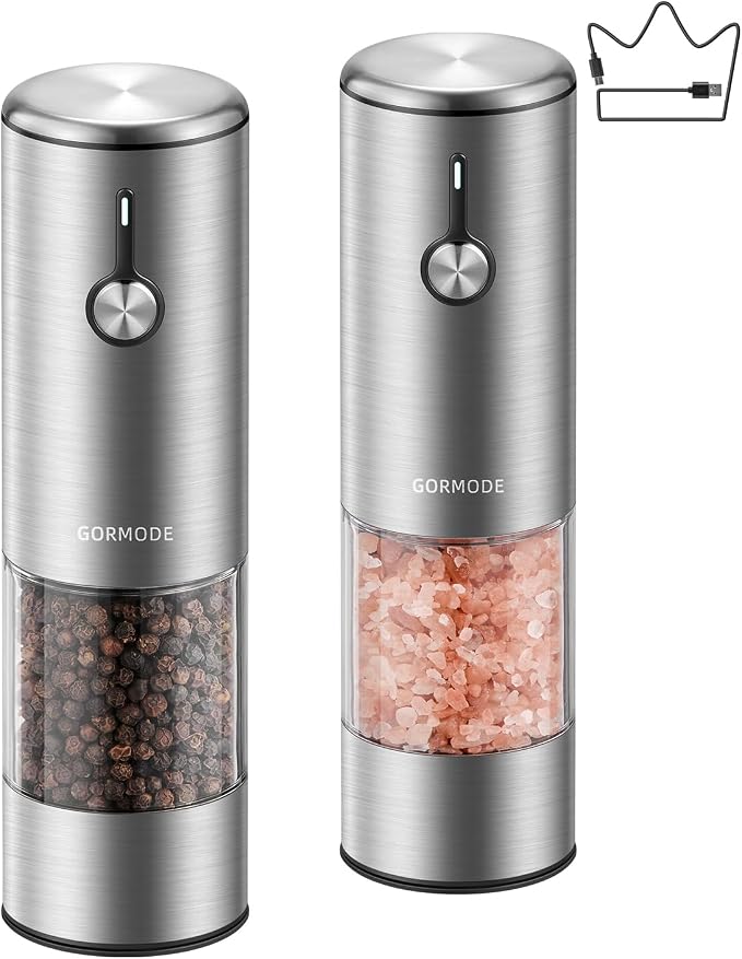 Electric Salt and Pepper Grinder Set, USB Rechargeable Automatic Pepper Mill by GORMODEOfficial