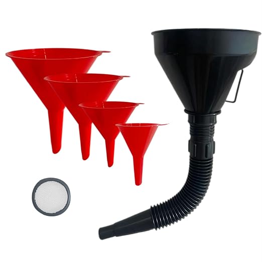 5 Pcs Plastic Oil Funnels for Automotive Use Set, Large Flexible Fuel Funnel by Unknown