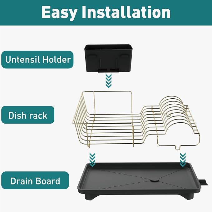 Buruis Dish Drying Rack for Kitchen Countertop, Large Capacity Gold Stainless - Image 8