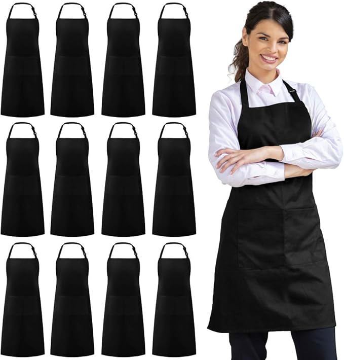 Syntus 12 Pack Bib Apron, Unisex Aprons Adjustable Waterdrop Resistant by Syntus