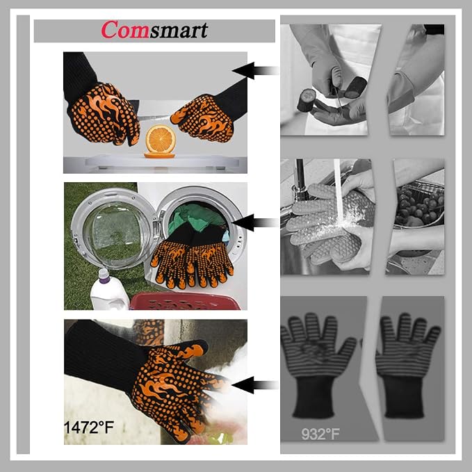 Comsmart BBQ Gloves, 1472 Degree F Heat Resistant Grilling Gloves Silicone - Image 5