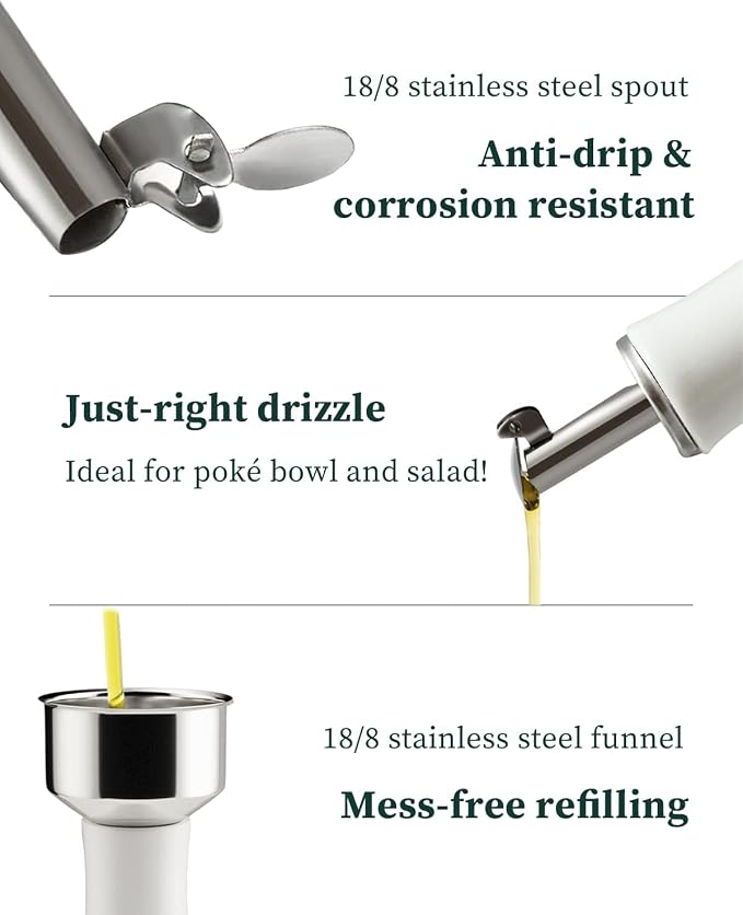 HOMBENE Ceramic Oil & Vinegar Dispenser Set, 12 oz/350ml, 2 Pack, Dripless Spout - Image 3