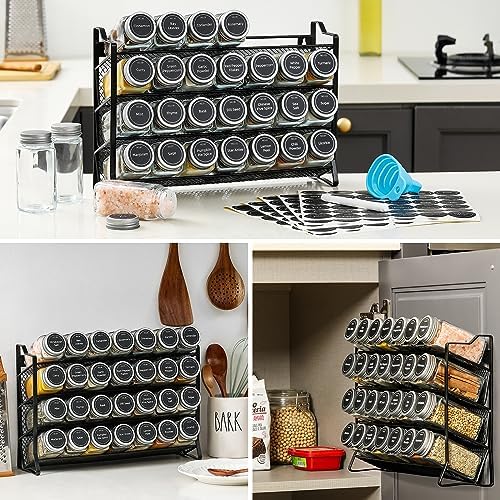 AOZITA Spice Rack Organizer with 28 Empty Spice Jars with Silver Lids