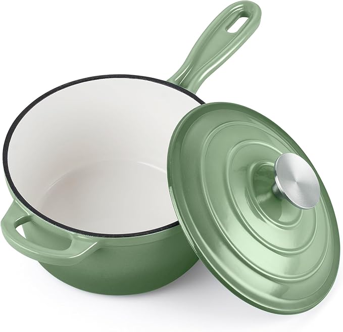 Homikit 1 Quart Saucepan with Lid, Enameled Cast Iron Small Sauce Pan Cooking by Homikit