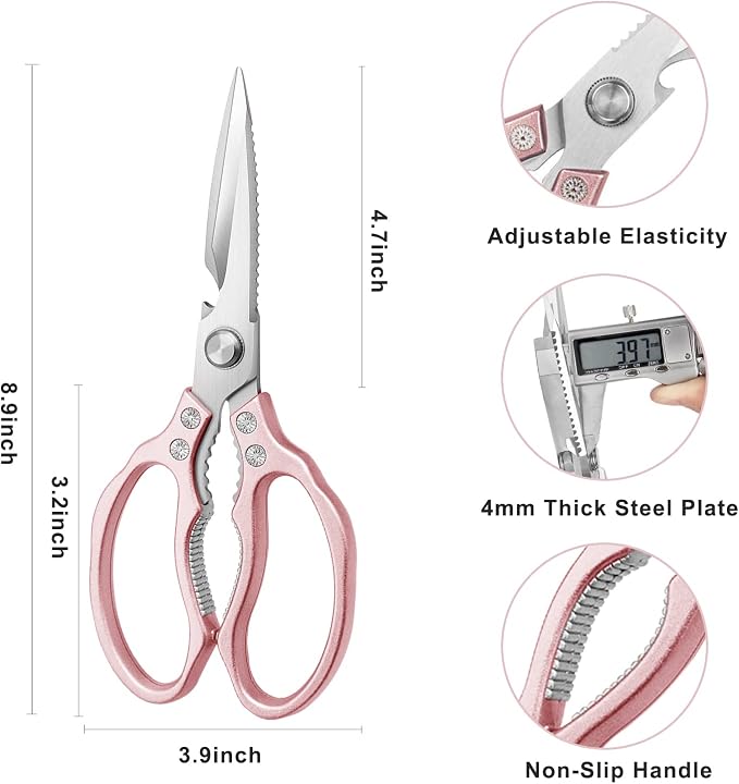 AWinjoy Kitchen Scissors, Heavy Duty Sharp Shears Dishwasher Safe, Rose Gold - Image 2