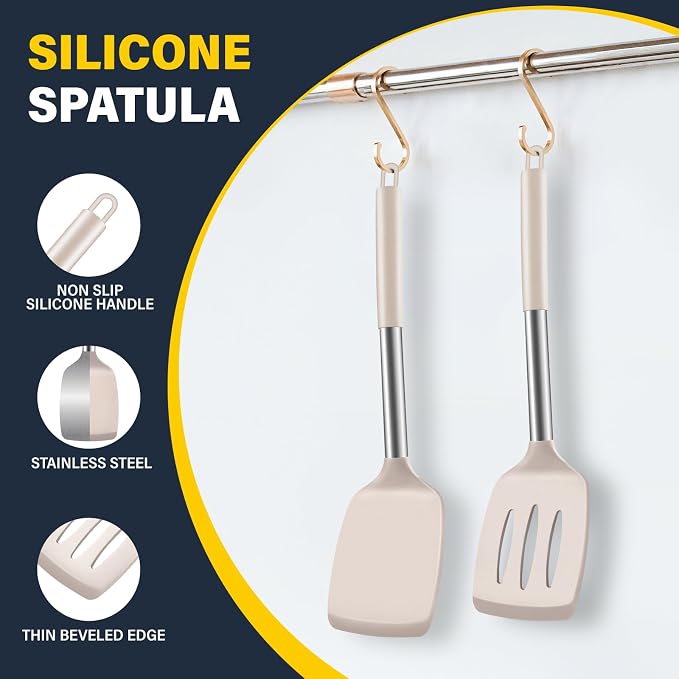 2 Pack Silicone Spatula Set, Solid & Slotted Turner - Image 6