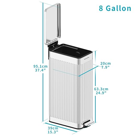 Soft-Close Trash Can with lid，8 Gallon/30L Anti-Fingerprint Stainless Steel - Image 7
