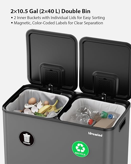 Lovewind Trash Can, 2 x 10.5 Gallon Garbage Can - Image 3