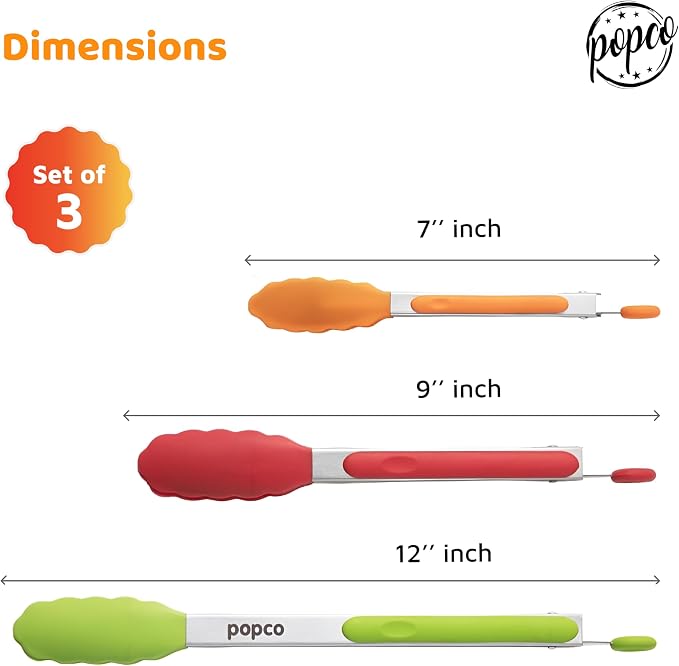 Popco 3 Piece Kitchen Tongs Set 7, 12 Inch - Image 3