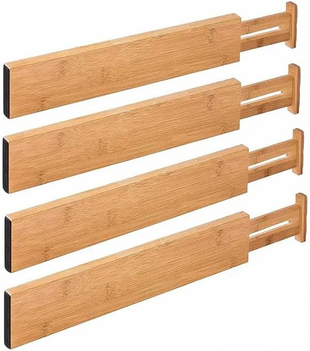 4 Pack Adjustable Bamboo Drawer Dividers 17–22.25 Inch – Expandable