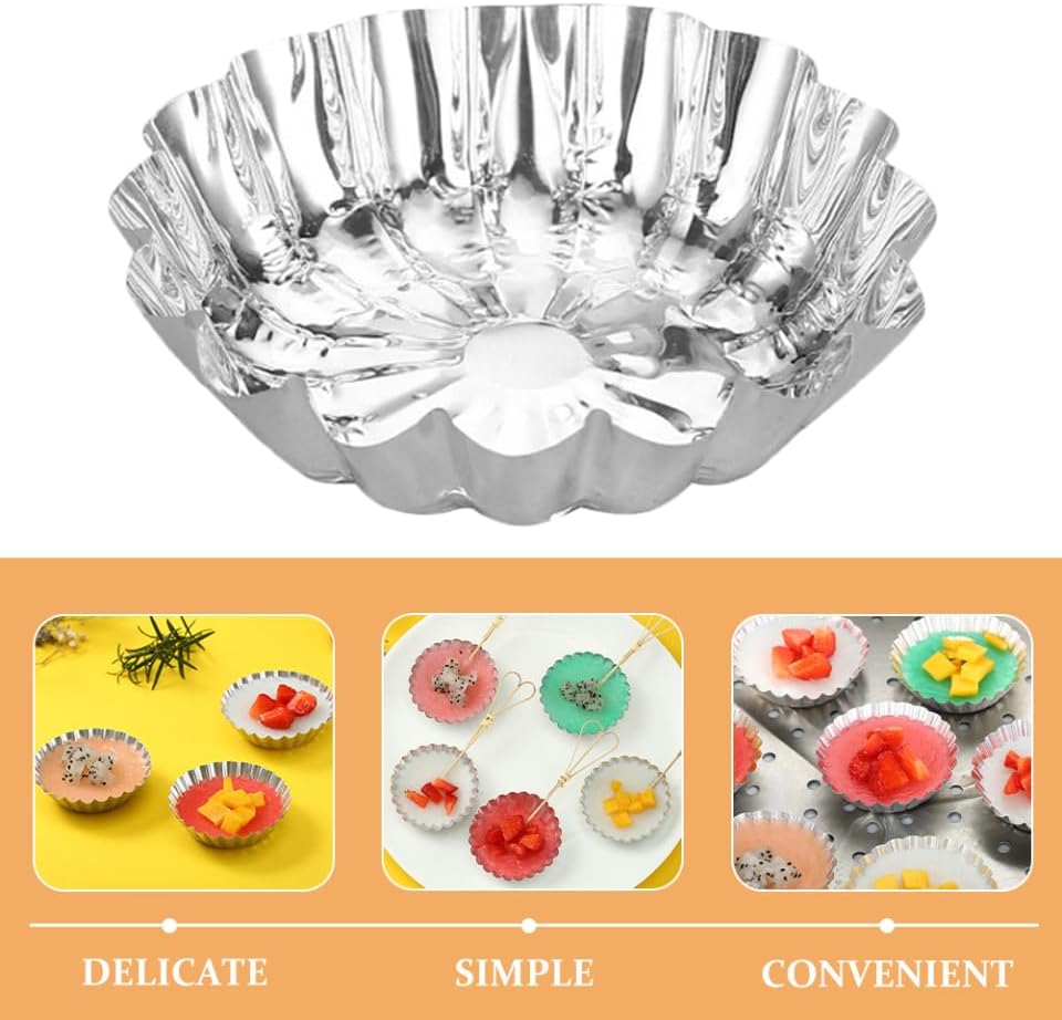 100pcs Disposable Foil Tart Trays Aluminum for Puddings Jelly