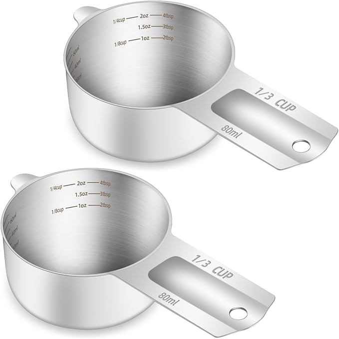 2PCS 1/3Cup Single Measuring Cup, Etched Inner Scale Stainless Steel Measure by BERYLER