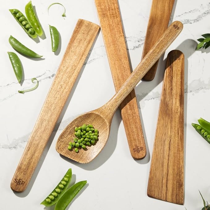 SLATE & ROYCE 5-Piece Acacia Wood Utensil Set, Non-Toxic Wooden Kitchen Tools - Image 5