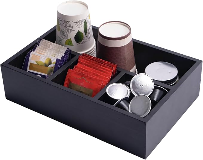 Tea Bag Organizer Wood Black, 4 Compartments Tea Bag Holder, Large Capacity - Image 2