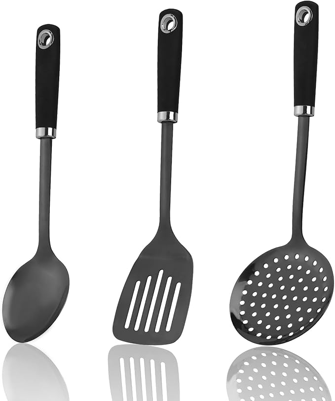 3-Piece Cooking Utensils Set Stainless Steel Large Serving Spoons Set Slotted by JXWING