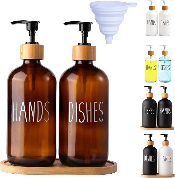 LOOCHICA Amber Glass Soap Dispenser Set by Loochica