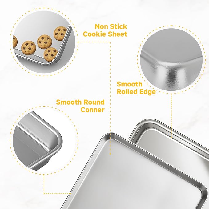 Ohtomber Stainless Steel Baking Sheet Pan Set, 3 Pack Cookie Sheets - Image 4