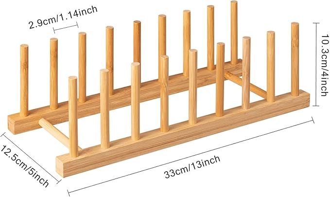 HBlife Bamboo Dish Plate Bowl Cup Book Pot Lid Cutting Board Drying Rack Stand - Image 2