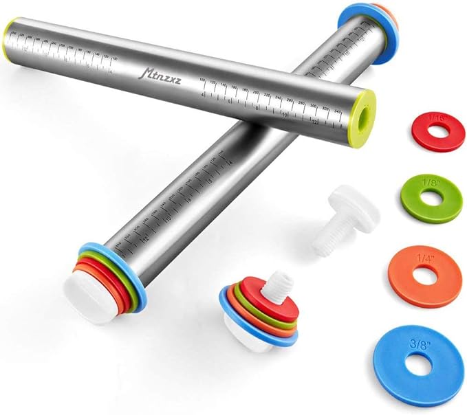 Rolling Pin and Silicone Baking Pastry Mat Set, Stainless Steel Dough Roller - Image 2