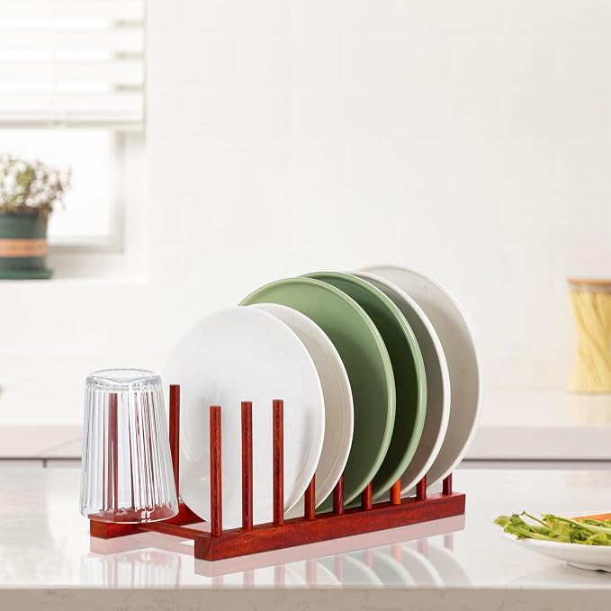 HBlife 4pcs Rosewood Wooden Dish Drying Rack - Image 3