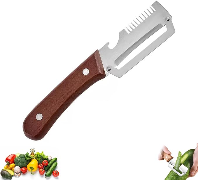 Vegetable Wooden Peeler for Kitchen Tool, Premium 2-in-1 Multifunctional Fruit by NLWF