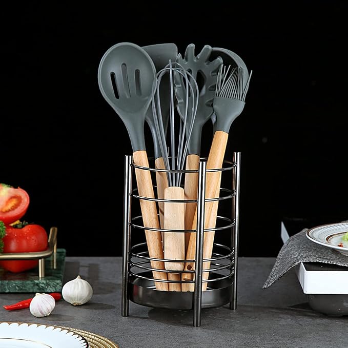 Black Kitchen Utensil Holder for Kitchen Counter, Stainless Steel Utensil Crocks - Image 4