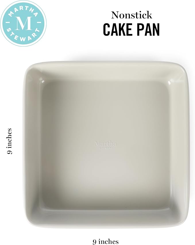 Martha Stewart Gallen 9 Inch Square Nonstick Carbon Steel Cake Pan – Cool Grey - Image 2