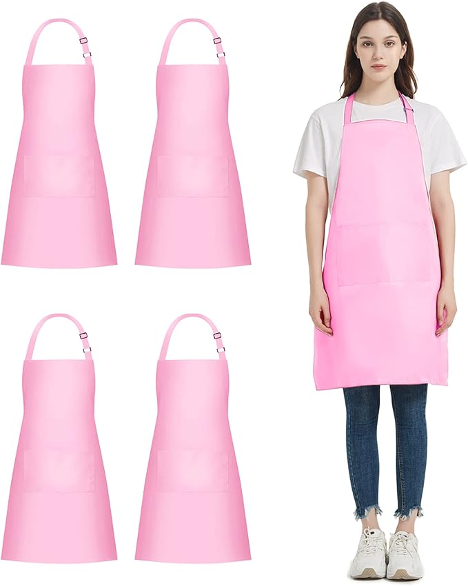 4 Packs Chef Apron with 2 Pockets, Waterproof Adjustable Apron by loteaf