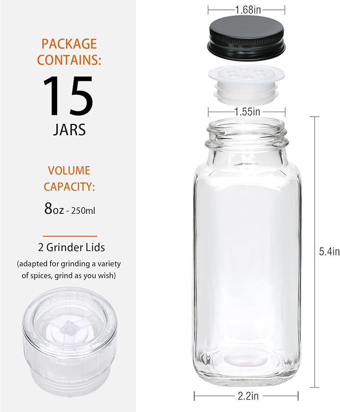 15 Pack 8oz Glass Spice Jars - Image 2