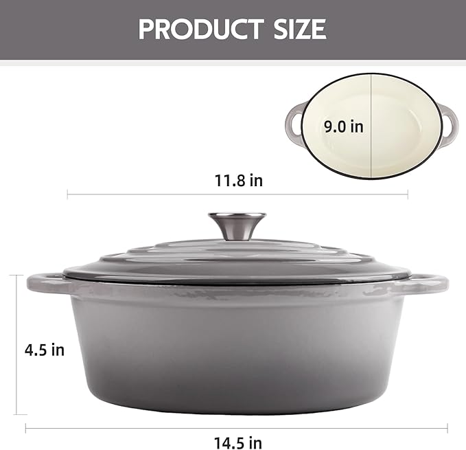 5.5 Quart Oval Enameled Cast Iron Dutch Oven Pot - Image 3