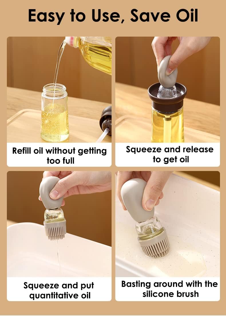 Oil Dispenser with Brush - Glass Olive Oil Dispenser for Kitchen, 2 IN